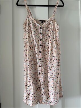 Banana Republic Button-Front Summer Dress - White with Multicolor Confetti (M)